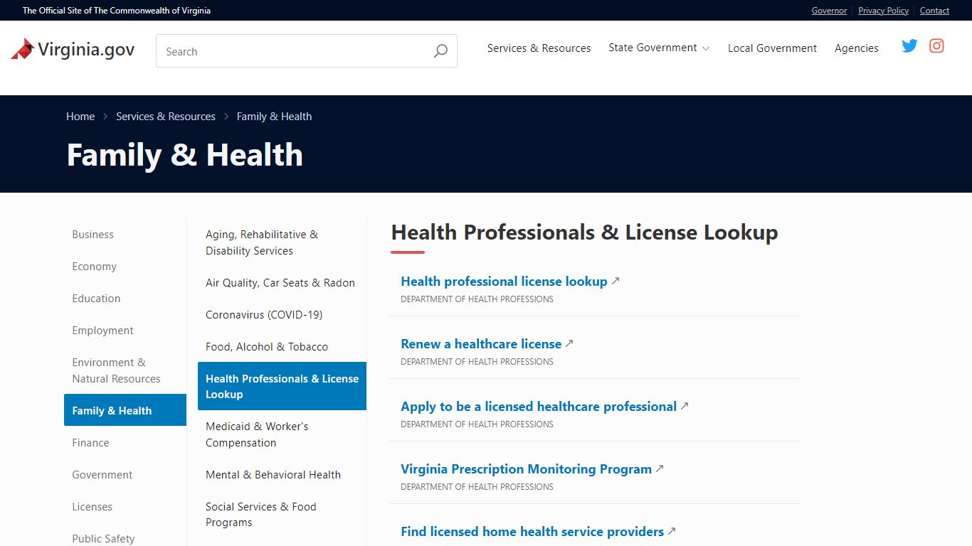 Health Professionals & License Lookup | Virginia.gov